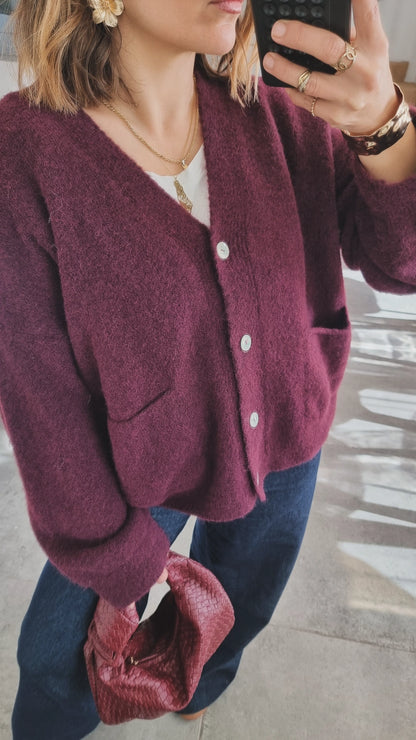 GILET COL V BURGUNDY