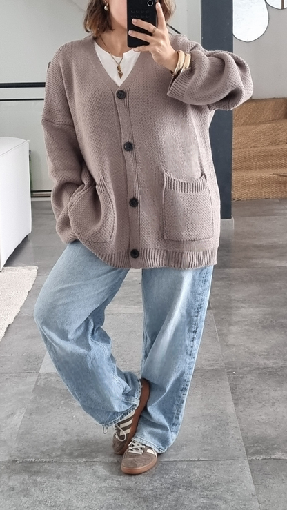 CARDIGAN MAILLE TAUPE