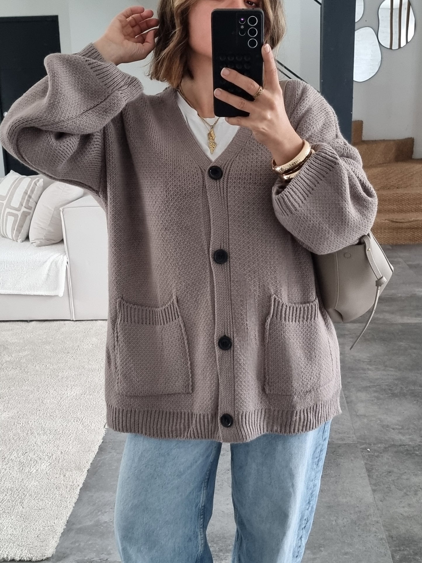 CARDIGAN MAILLE TAUPE