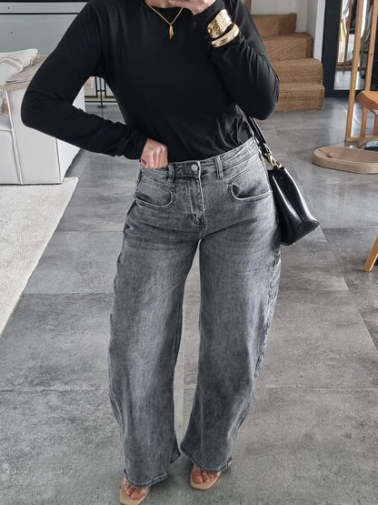 JEAN BARREL TAILLE HAUTE GRIS