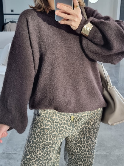 PULL LAINE COL ROND CHOCO