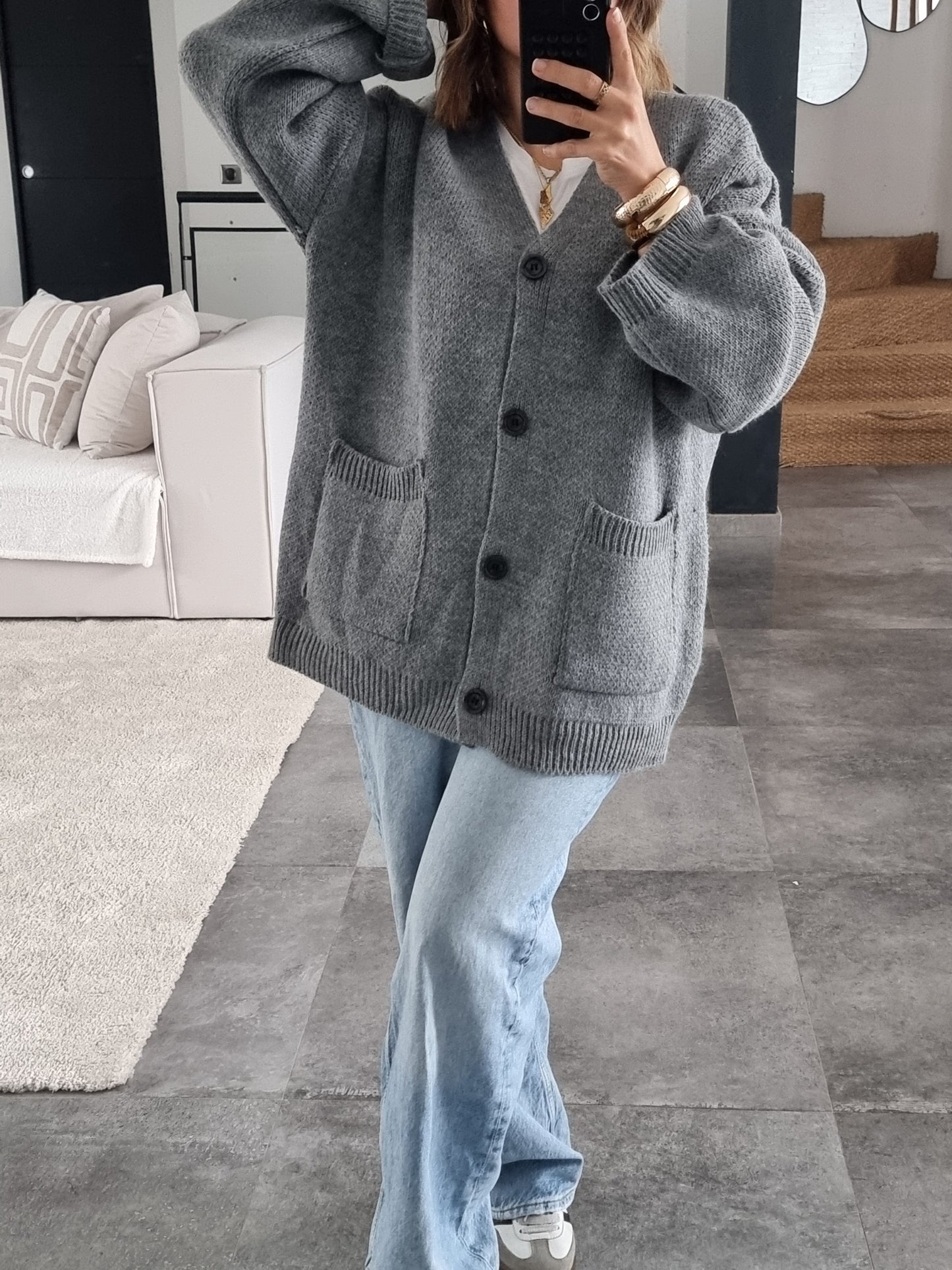 CARDIGAN MAILLE GRIS