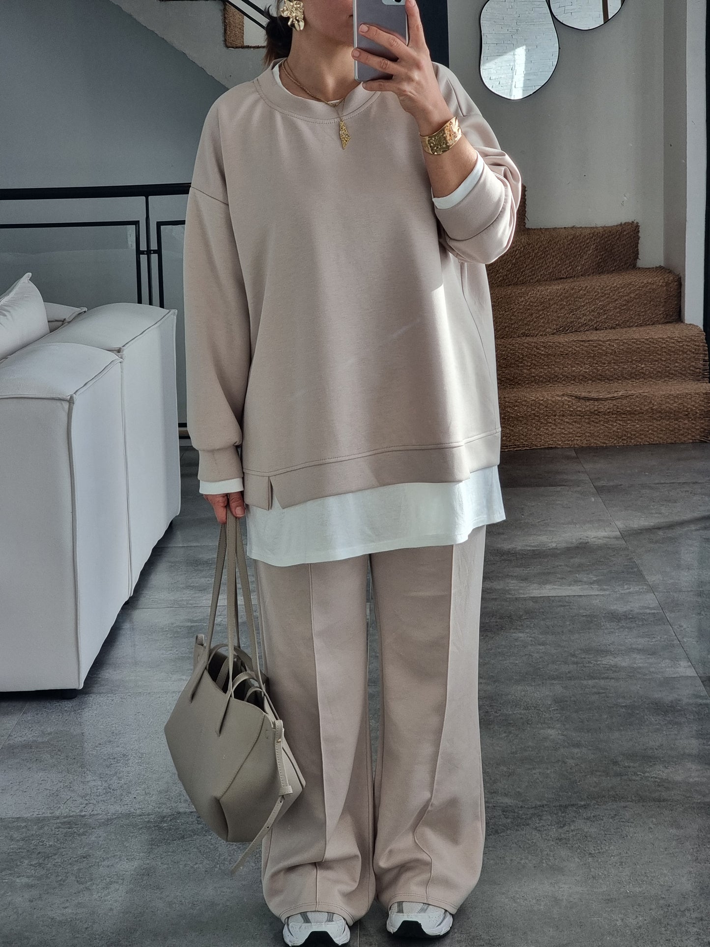 ENSEMBLE DÉCONTRACTÉ BEIGE T-SHIRT