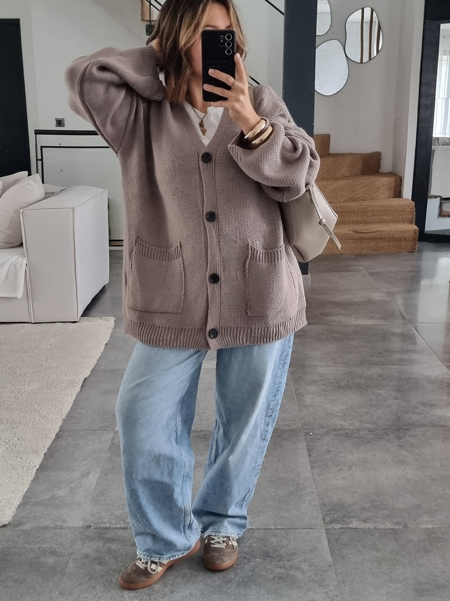 CARDIGAN MAILLE TAUPE