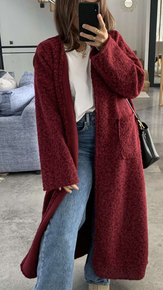 MANTEAU GILET TEDDY BORDEAUX