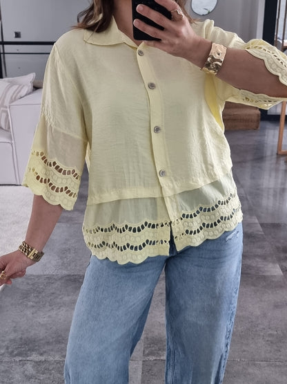 CHEMISE BRODEE MANCHES 3/4 JAUNE