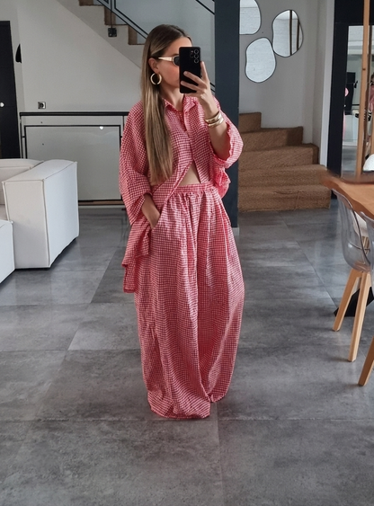 ENSEMBLE VICHY OVERSIZE ROUGE