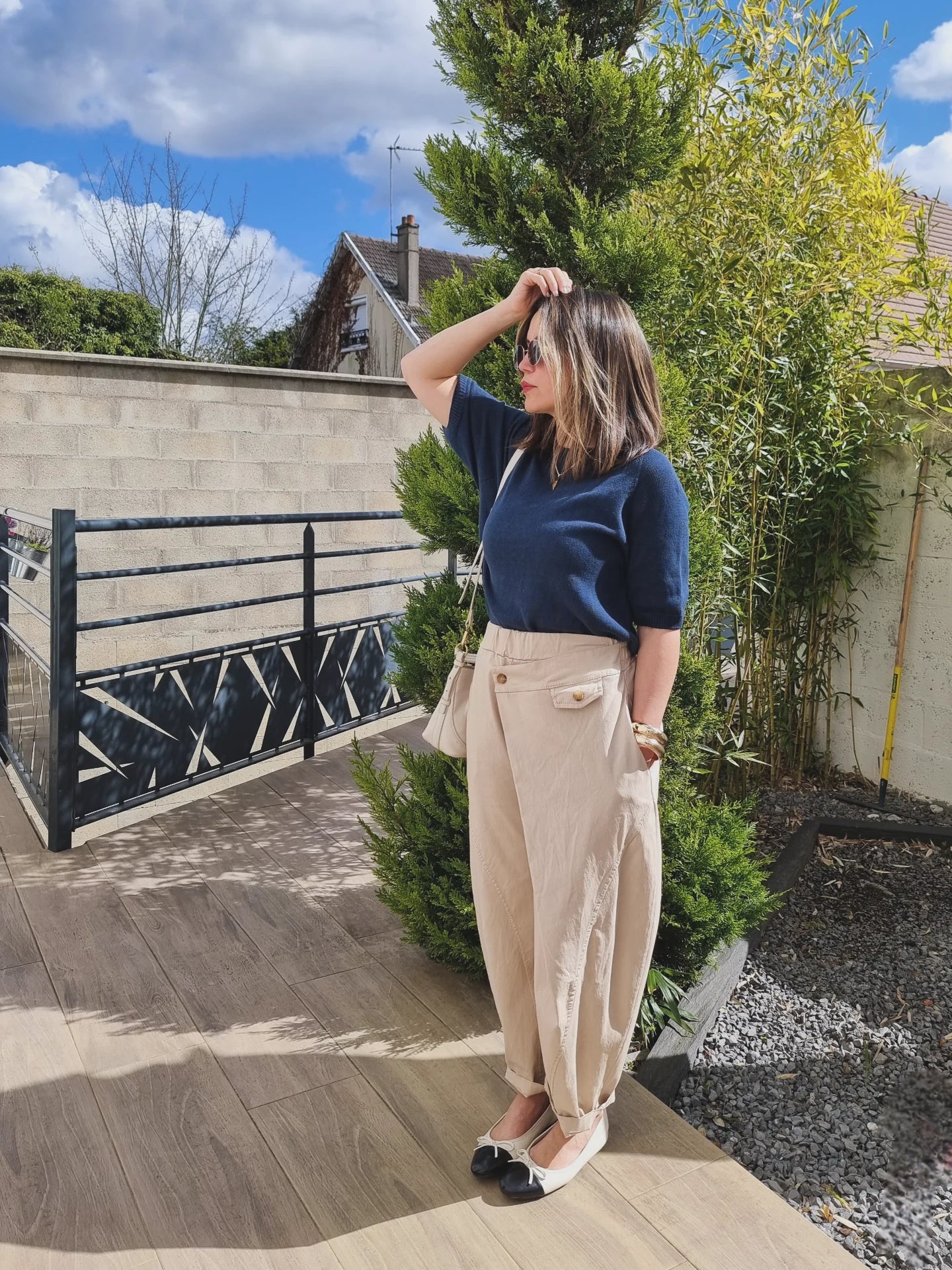 PULL MAILLE MANCHES 3/4 BLEU