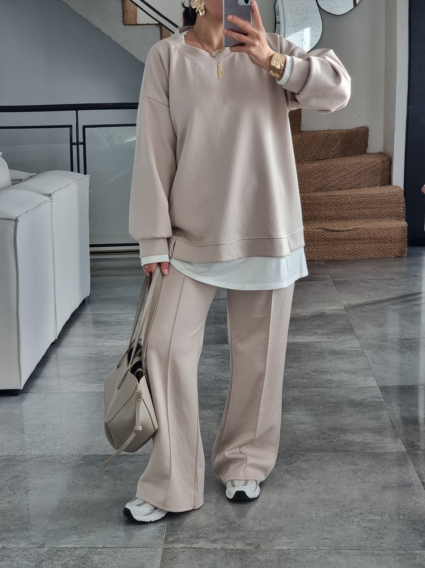 ENSEMBLE DÉCONTRACTÉ BEIGE T-SHIRT