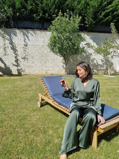 ENSEMBLE TOP CACHE-COEUR SATINÉ VERT