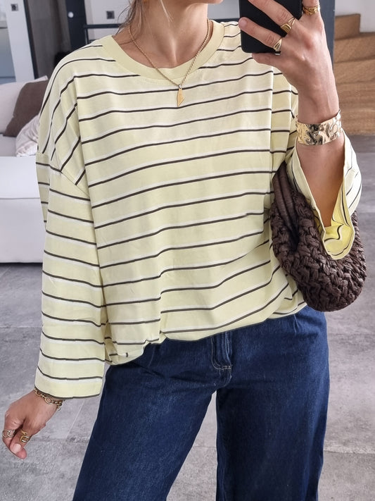 T-SHIRT OVERSIZE MANCHES LONGUES RAYÉ JAUNE