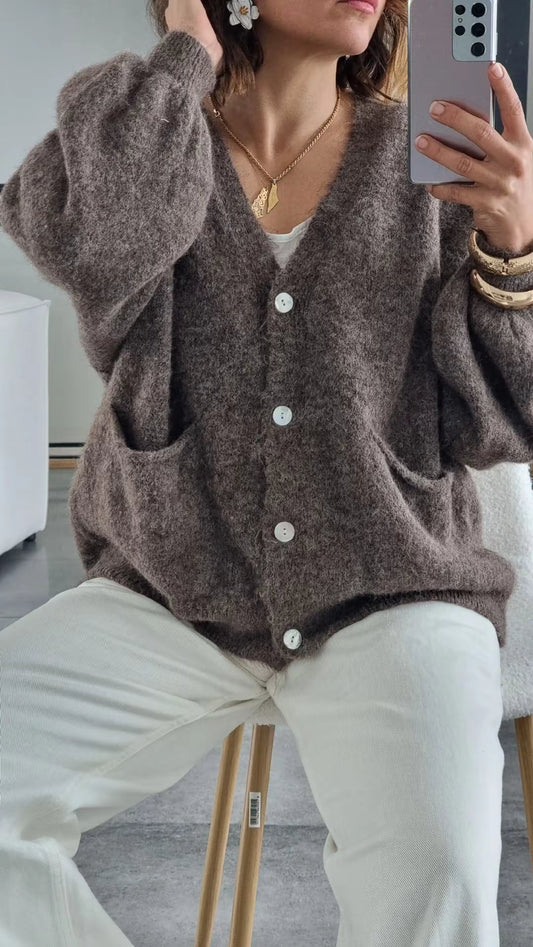 GILET COL V TAUPE