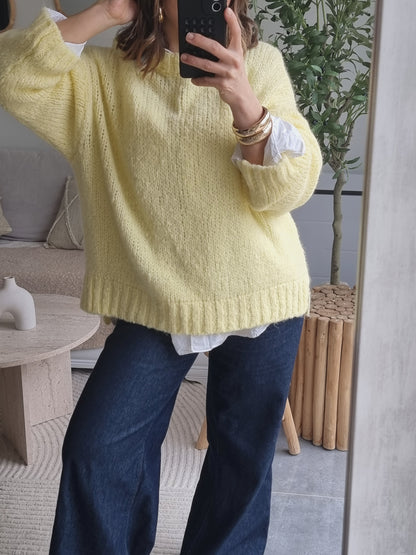 PULL LAINE JAUNE PASTEL