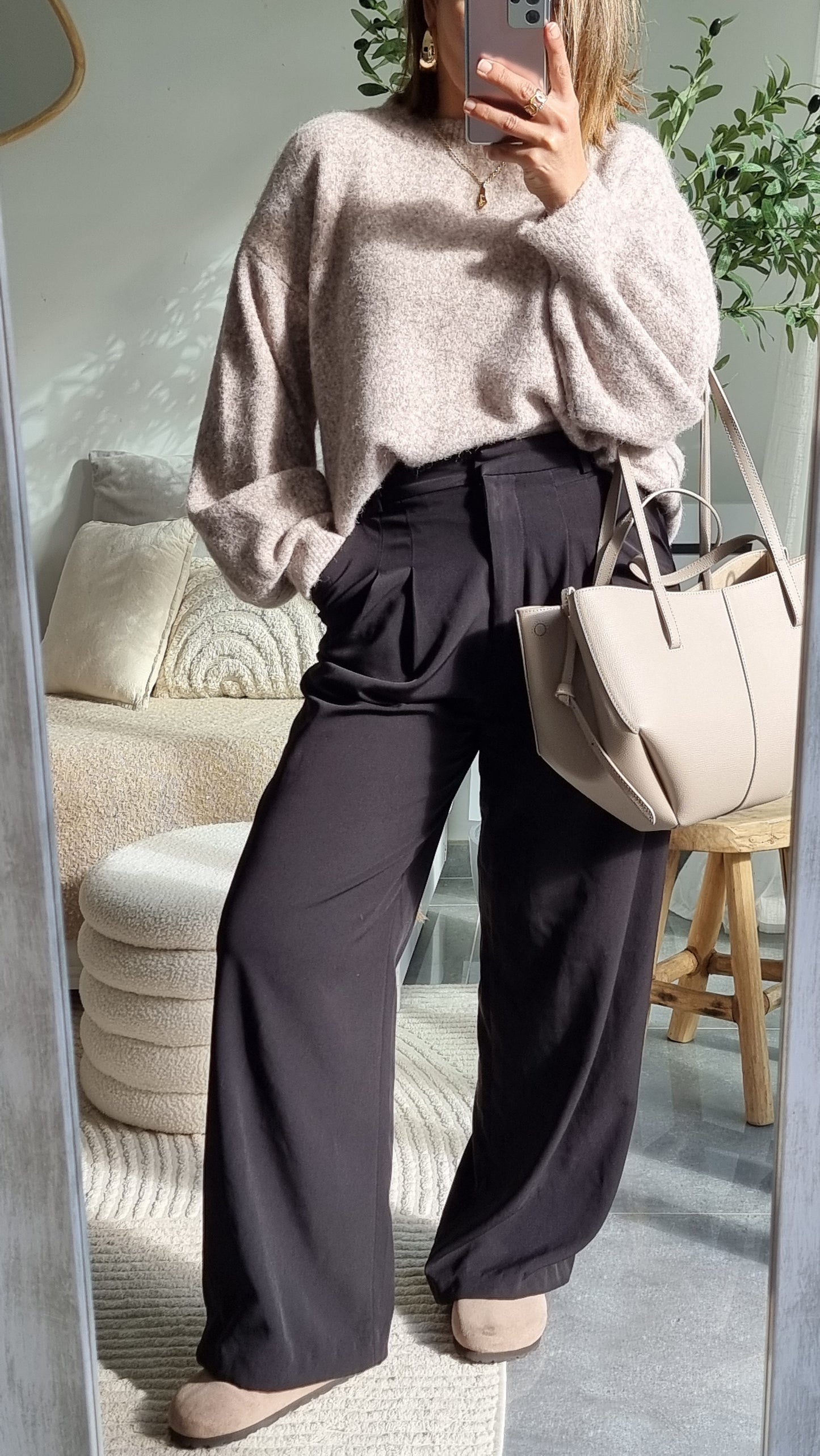 PULL LAINE COL ROND BEIGE