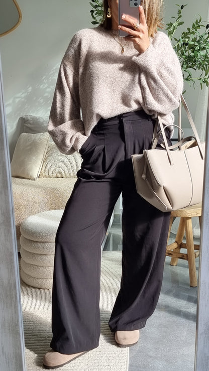 PULL LAINE COL ROND BEIGE