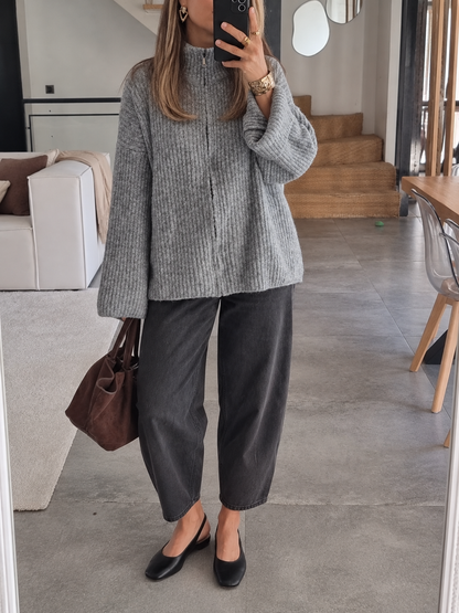 PULL CARDIGAN ZIPPÉ GRIS