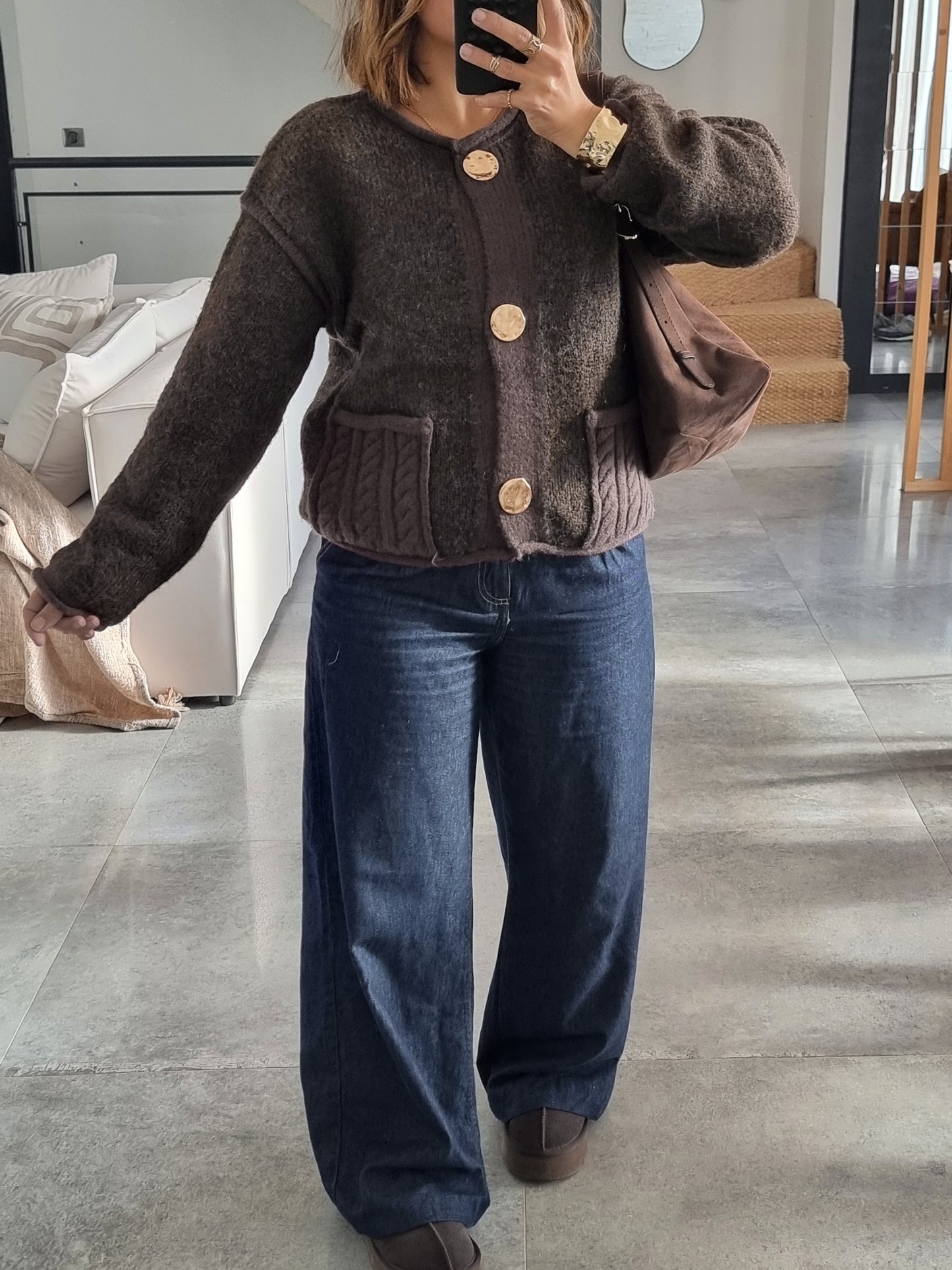 PULL CARDIGAN MAILLE CHOCO