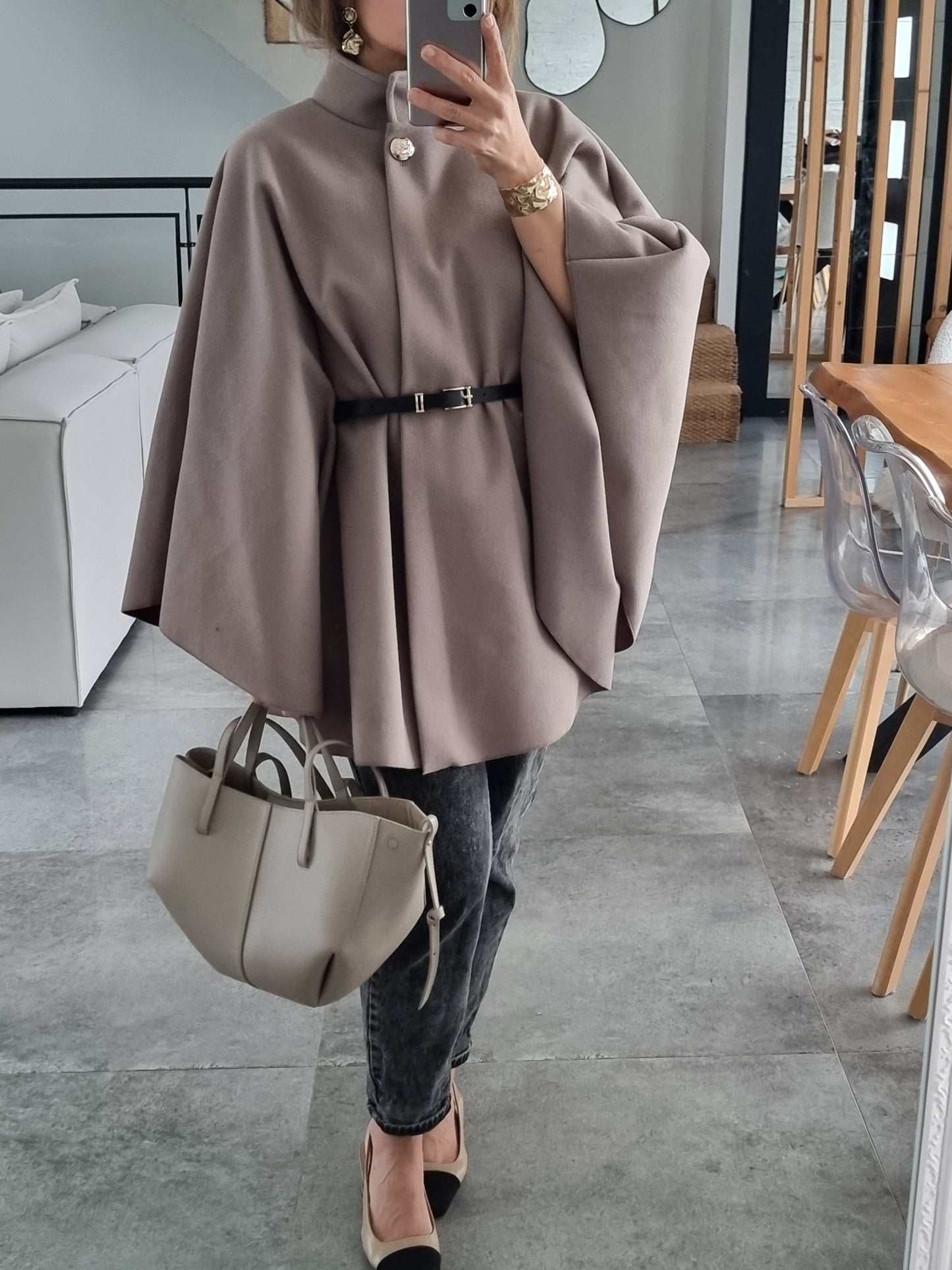 VESTE CAPE TAUPE