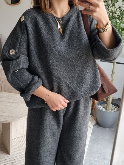 ENSEMBLE CÔTELÉ GRIS FONCÉ