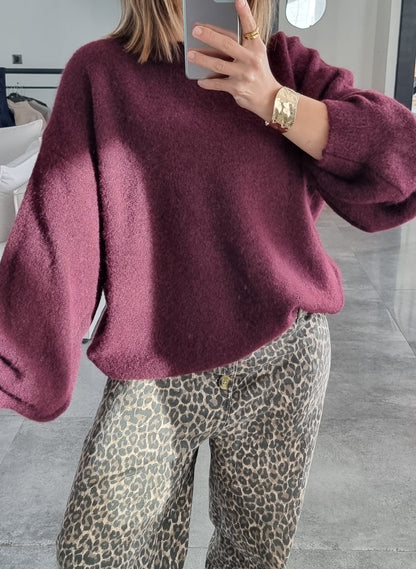 PULL LAINE COL ROND BURGUNDY