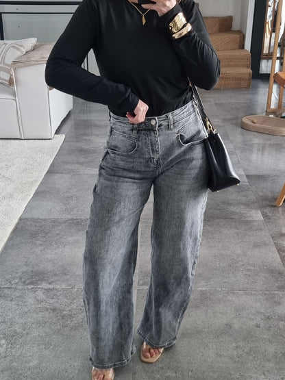 JEAN BARREL TAILLE HAUTE GRIS