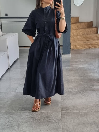 ROBE PATINEUSE MANCHES BOUFFANTES 3/4 NOIRE