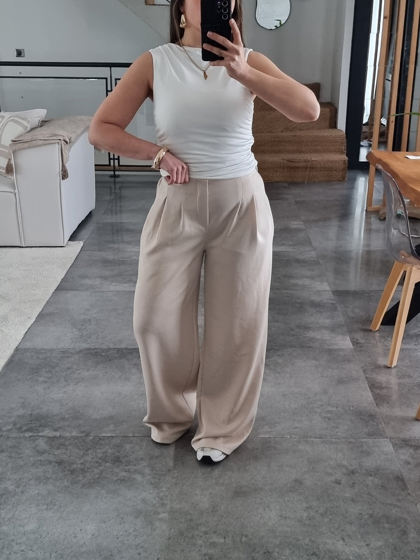 PANTALON JOGGER À PINCES BEIGE