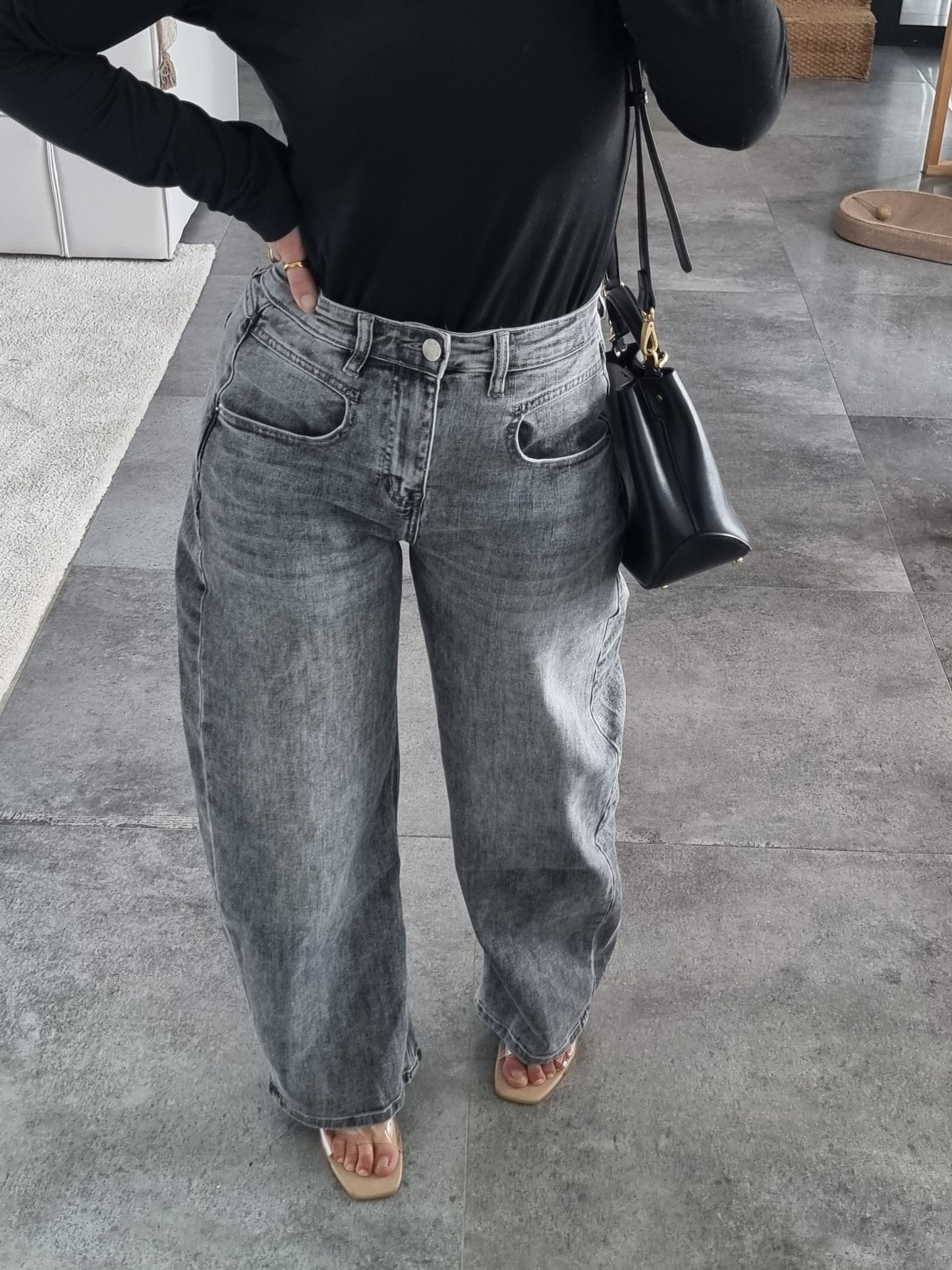 JEAN BARREL TAILLE HAUTE GRIS