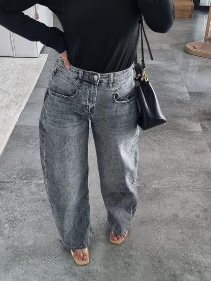 JEAN BARREL TAILLE HAUTE GRIS