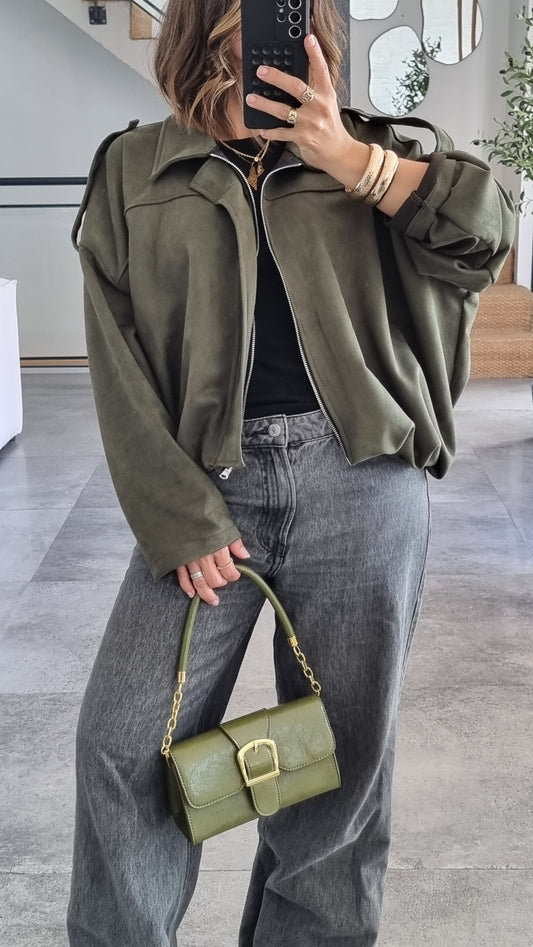 VESTE EFFET DAIM KAKI