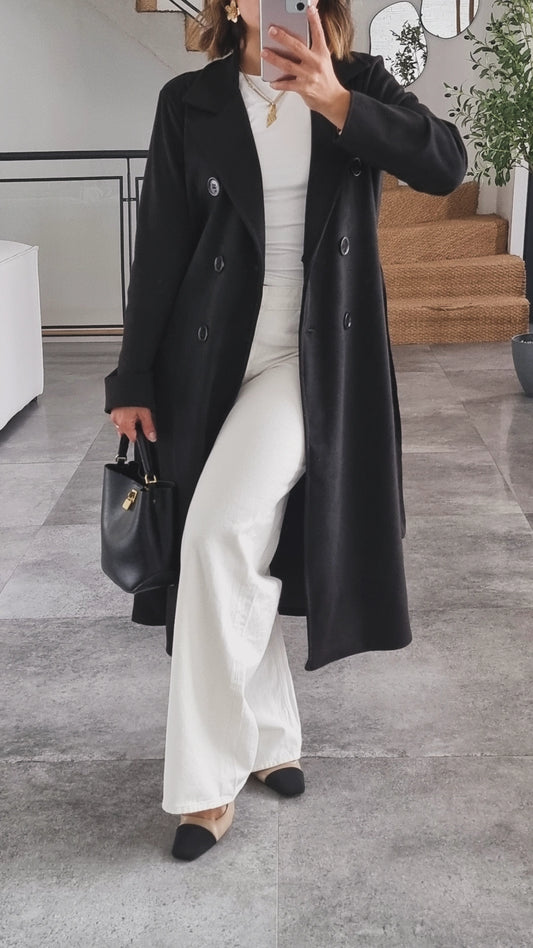 TRENCH COAT EFFET DAIM NOIR