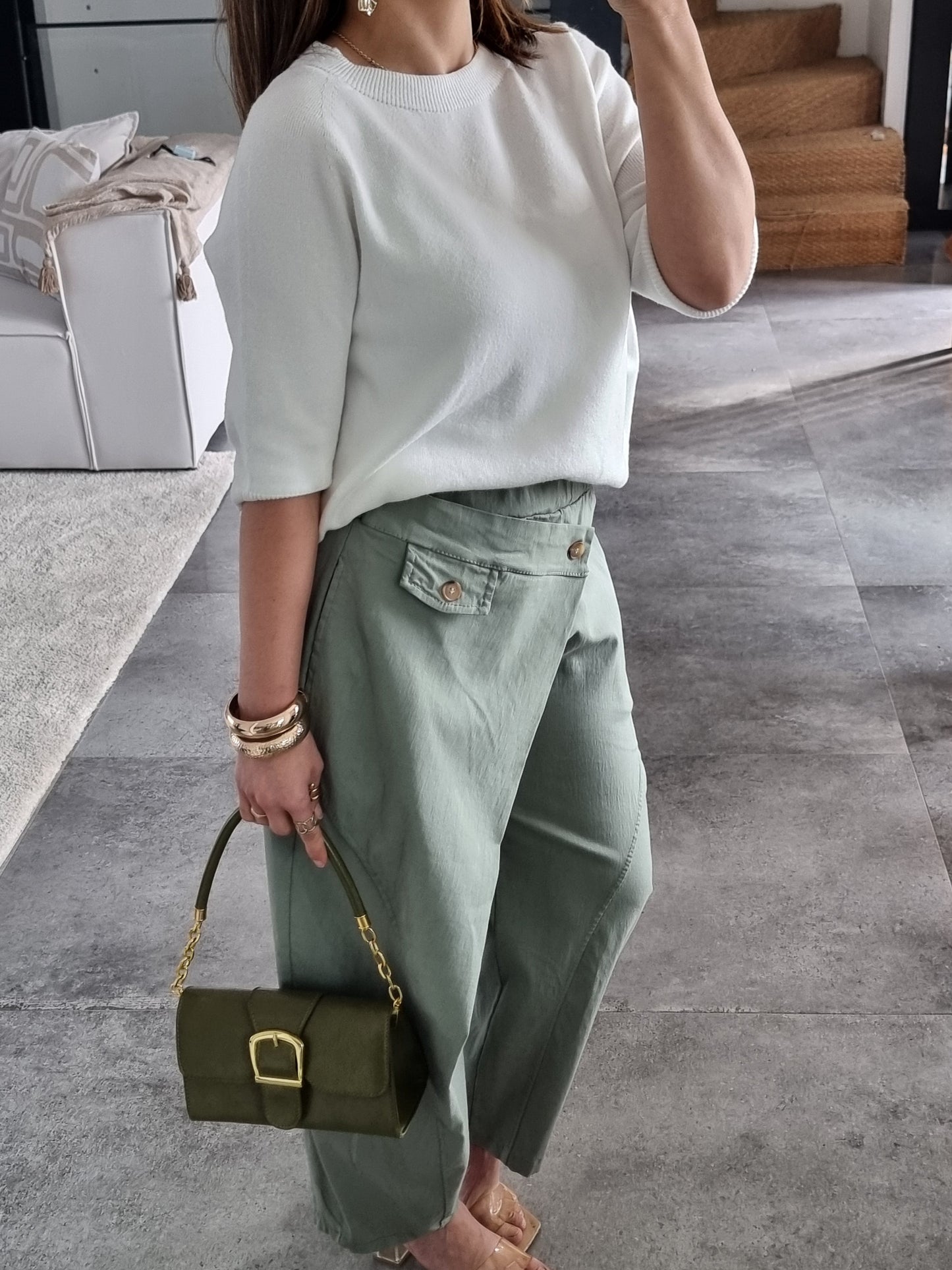 PANTALON BARREL ASYMÉTRIQUE KAKI