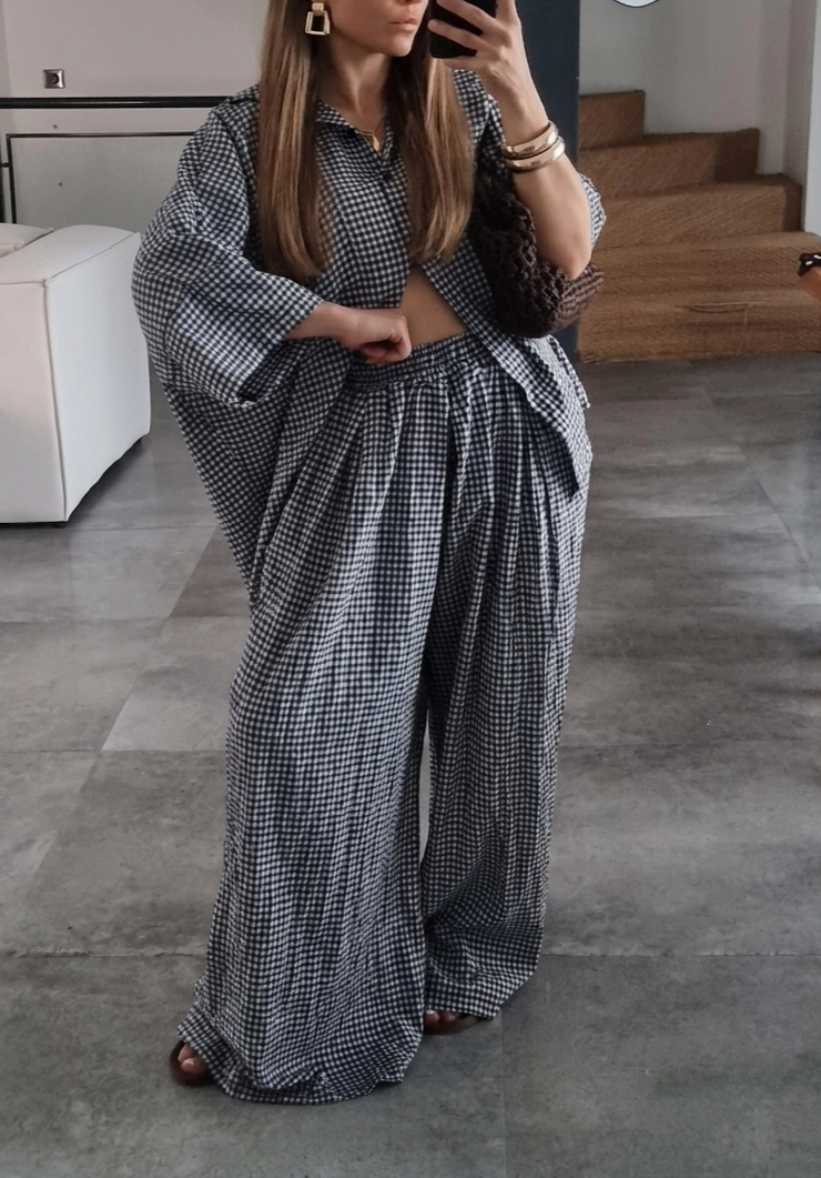 ENSEMBLE VICHY OVERSIZE BLEU MARINE