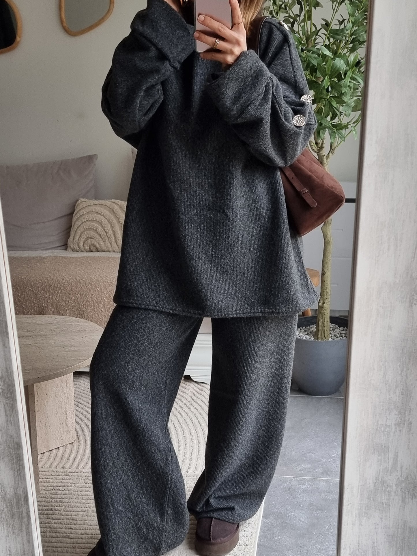 ENSEMBLE CÔTELÉ GRIS FONCÉ