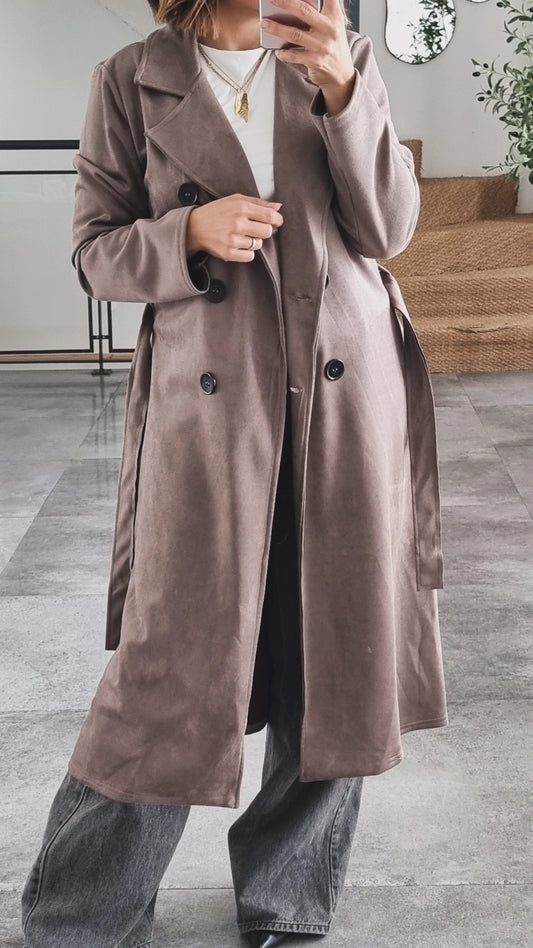 TRENCH COAT EFFET DAIM TAUPE